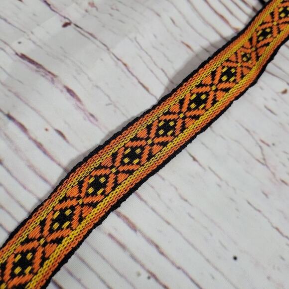 VTG Black, Orange, Yellow Geometric Flower Embroidery Trim, 120" X 1" - Picture 3 of 6